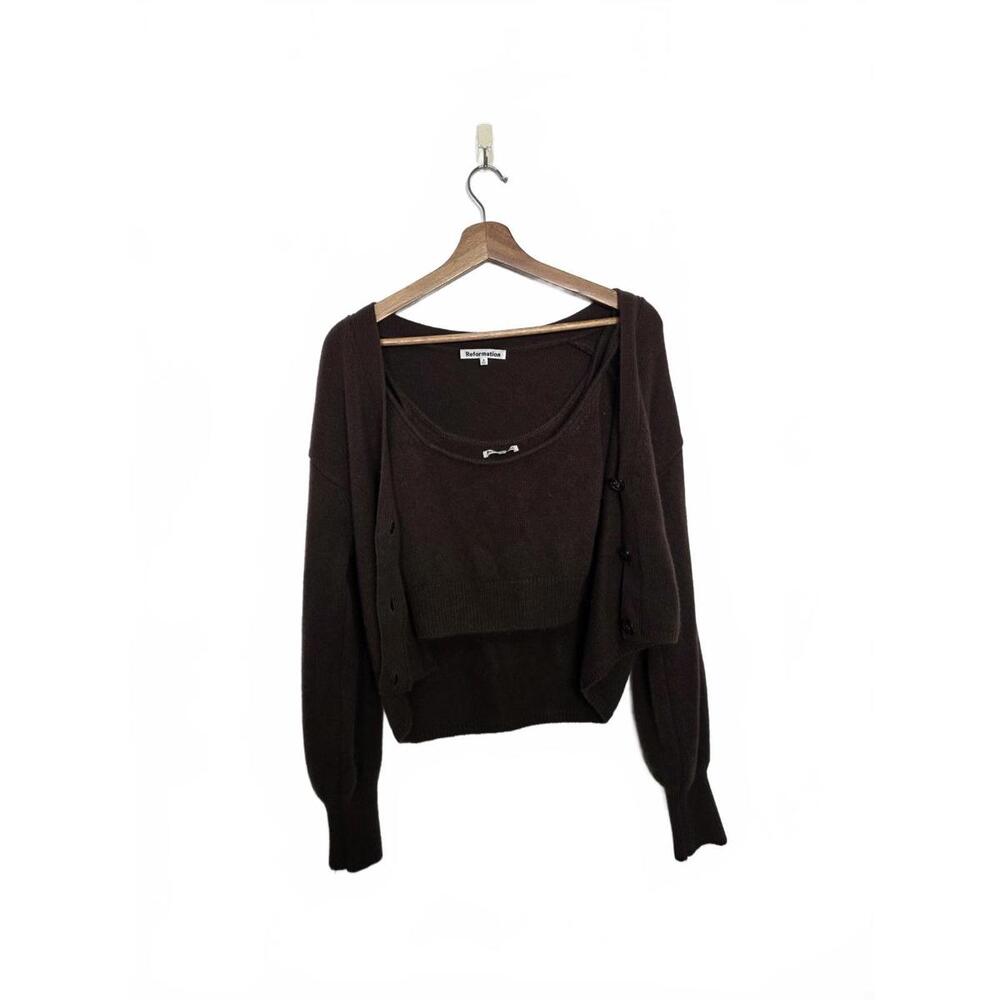 Reformation Ana Brown Cardigan Set Sweater Tank Size Small